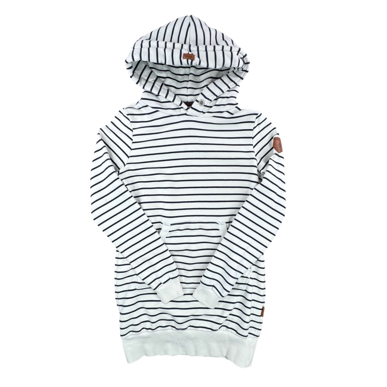 Wanakome Canada Women Striped Long Hoodie Dress Nautical Blue White *Flaws Med